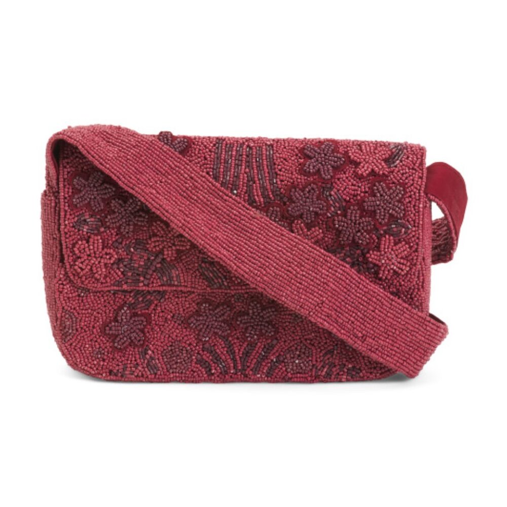 ❤️ BNWT Hand-Beaded Shoulder Bag | Burgundy Floral | Viral TikTok It-Girl Bag